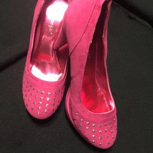 HOT PINK FAUX SUEDE High Heels with Studs ON SALE